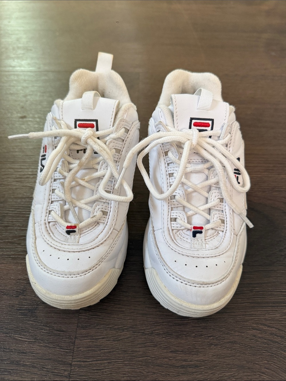 Fila Kids White Sneakers with Red & Navy Logo Sz 2